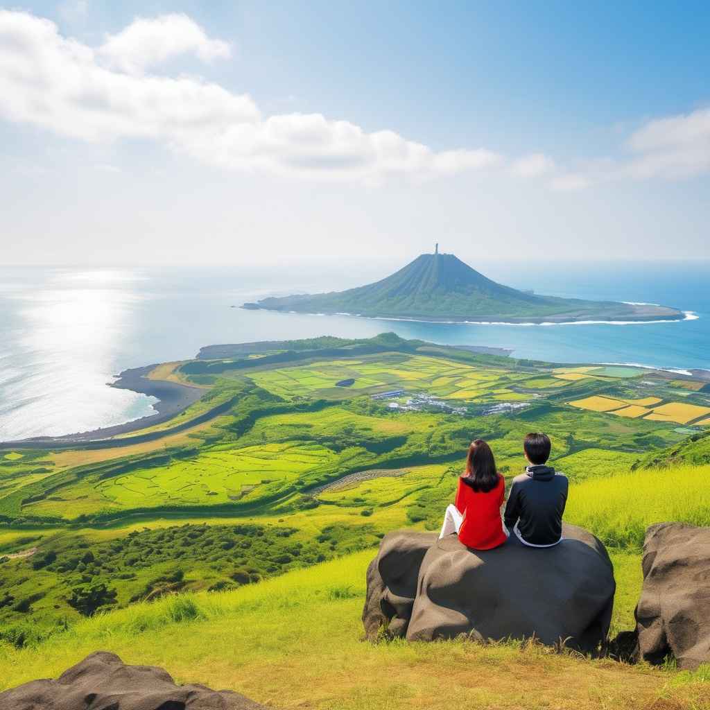 제주도 풍경을 감상하는 커플